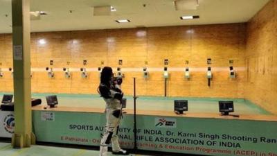 A shooter takes aim at the Karni Singh Range in New Delhi. The National Rifle Association of India’s elections are to take place in Mohali on Saturday. Raninder Singh is seeking re-election as NRAI chief. (Representational photo)