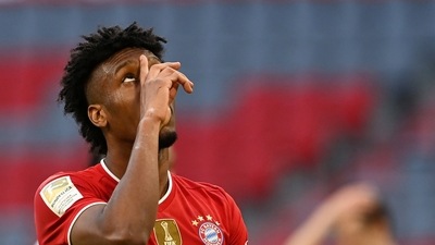 Bayern Munich's Kingsley Coman celebrates. (Pool via REUTERS)