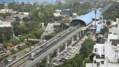 An aerial view of Kaushambi Metro station in Ghaziabad. The DPR has proposed four stations for the ropeway--Mohan Nagar, Sahibabad, Vasundhara and Vaishali. The starting and ending points of the ropeway will be connected to the respective Metro stations with the help of 150m-long skywalks. (Sakib Ali/HT Photo) An aerial view of Kaushambi Metro station in Ghaziabad. The DPR has proposed four stations for the ropeway--Mohan Nagar, Sahibabad, Vasundhara and Vaishali. The starting and ending points of the ropeway will be connected to the respective Metro stations with the help of 150m-long skywalks. (Sakib Ali/HT Photo)
