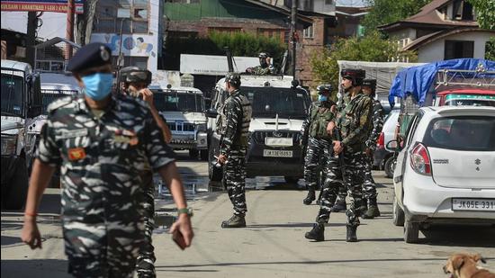 Security personnel examine the area after a militant attack at Khanayar in Srinagar on September 12. (PTI) Security personnel examine the area after a militant attack at Khanayar in Srinagar on September 12. (PTI)