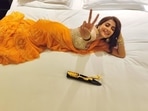 Pooja Hedge goes bold and sassy in <span class='webrupee'>₹</span>48k poppy mango leaf print ruffle saree(Instagram/hegdepooja) Pooja Hedge goes bold and sassy in <span class='webrupee'>₹</span>48k poppy mango leaf print ruffle saree(Instagram/hegdepooja)