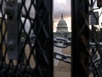 The US Capitol is seen behind security fencing on September 17 in Washington, DC. Security has been increased in preparation for the Justice for J6 rally.