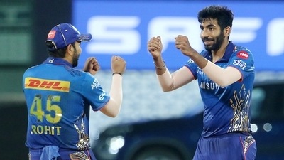 Mumbai Indians captain Rohit Sharma with Jasprit Bumrah. File (IPL) Mumbai Indians captain Rohit Sharma with Jasprit Bumrah. File (IPL)