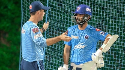 DC coach Ricky Ponting with Ajinkya Rahane. (Delhi Capitals)