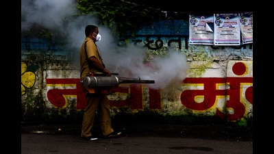 A man does fogging in Navi Mumbai as the number of positive dengue cases are on the rise. (BACHCHAN KUMAR/HT PHOTO) A man does fogging in Navi Mumbai as the number of positive dengue cases are on the rise. (BACHCHAN KUMAR/HT PHOTO)