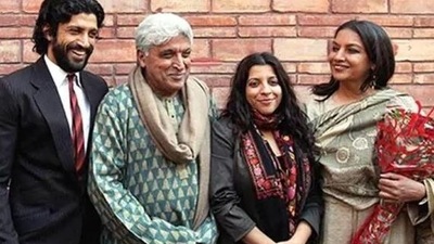 Shabana Azmi with husband Javed Akhtar, kids, Farhan and Zoya. Shabana Azmi with husband Javed Akhtar, kids, Farhan and Zoya.