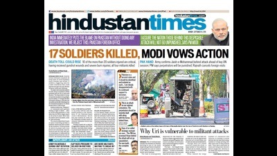 A screengrab of the Hindustan Times on September 19, 2016. A screengrab of the Hindustan Times on September 19, 2016.