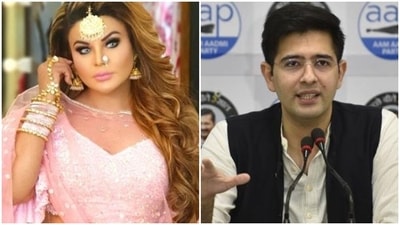 Rakhi Sawant and Raghav Chadha (R). Rakhi Sawant and Raghav Chadha (R).