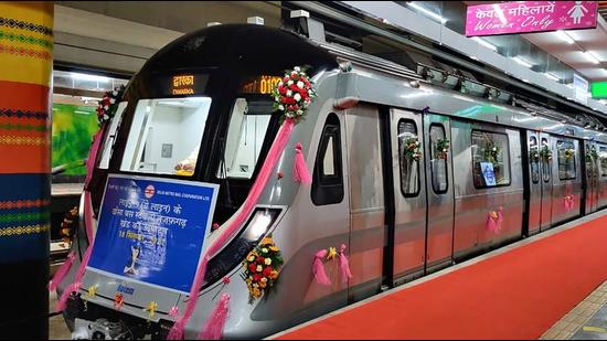 Union Minister Hardeep Singh Puri and Delhi Chief Minister Arvind Kejriwal inaugurated the Dhansa Bus Stand–Najafgarh section on the Grey Line of Delhi Metro via video conference on Saturday. (PTI)