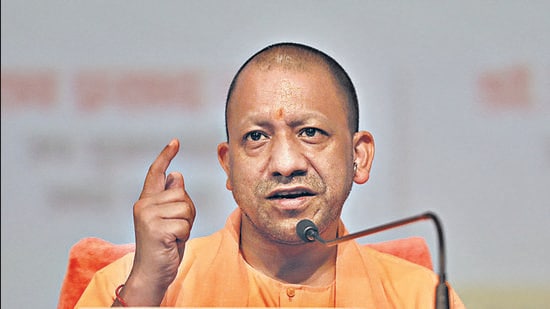In a speech last Sunday, boasting of how much he has done, Adityanath still found a way of weaving in an attack on Muslims (Deepak Gupta/Hindustan Times)