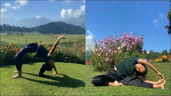 Ankita Konwar's one-hand Chakrasana, side-stretch in Kashmir is fitness goals(Instagram/ankita_earthy)