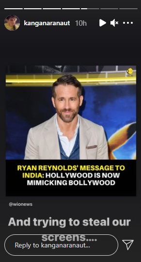 Kangana Ranaut reacted to Ryan Reynolds' recent statement.&nbsp;