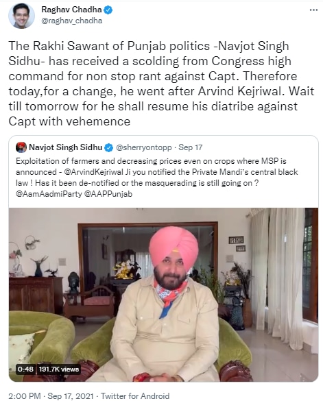 The Twitter row started after Navjot slammed the Shiromani Akali Dal (SAD) and AAP.