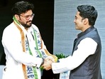 Former Union minister Babul Supriyo joined the Trinamool Congress in presence of party's national general secretary Abhishek Banerjee, in Kolkata on Saturday. (Twitter/Trinamool Congress) Former Union minister Babul Supriyo joined the Trinamool Congress in presence of party's national general secretary Abhishek Banerjee, in Kolkata on Saturday. (Twitter/Trinamool Congress)