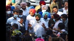 Captain Amarinder Singh interacts with the media outside Punjab Raj Bhawan after submitting a resignation from the post of Punjab Chief Minister to the Punjab Governor on Saturday. (Ravi Kumar/HT) Captain Amarinder Singh interacts with the media outside Punjab Raj Bhawan after submitting a resignation from the post of Punjab Chief Minister to the Punjab Governor on Saturday. (Ravi Kumar/HT)
