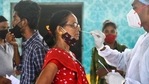 A health worker takes samples from a woman in Maharashtra. (Satish Bate/HT PHOTO) A health worker takes samples from a woman in Maharashtra. (Satish Bate/HT PHOTO)