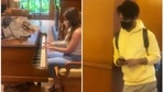 Shahid Kapoor stood nearby as Mira Rajput played the piano. Shahid Kapoor stood nearby as Mira Rajput played the piano.
