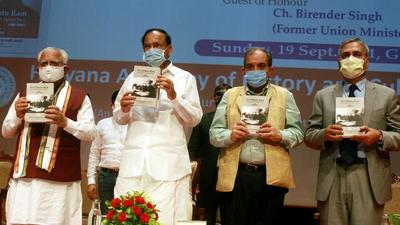 Vice=President Venkaiah Naidu hailed the contributions of Sir Chhotu Ram, on whose life a set of books was released, to farming practices in the country. (ANI) Vice=President Venkaiah Naidu hailed the contributions of Sir Chhotu Ram, on whose life a set of books was released, to farming practices in the country. (ANI)