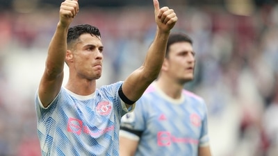 Manchester United's Cristiano Ronaldo reacts. (AP)