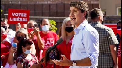 Canada’s Liberal Prime Minister Justin Trudeau speaks during an election campaign stop in Richmond Hill, Ontario, on Saturday. Rival Conservative Party under Erin O’Toole is finding it difficult to increase its seat numbers vis-a-vis 2019 Canada elections. (REUTERS) Canada’s Liberal Prime Minister Justin Trudeau speaks during an election campaign stop in Richmond Hill, Ontario, on Saturday. Rival Conservative Party under Erin O’Toole is finding it difficult to increase its seat numbers vis-a-vis 2019 Canada elections. (REUTERS)