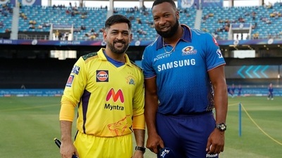 With Rohit Sharma injured, Kieron Pollard led MI in their match against CSK in Dubai.&nbsp; (IPL/Twitter)