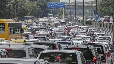Heavy traffic jam on the Ring Road due to farmers' march towards Jantar Mantar from Singhu border for the Kisan Sansad, in New Delhi. (PTI FILE)