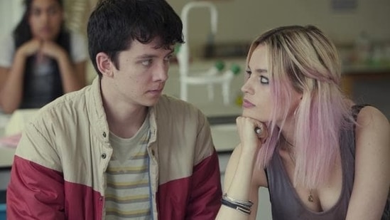 Asa Butterfield and Emma Mackey in a still from Netflix’s Sex Education. (Jon Hall/Netflix)