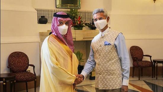 External affairs minister Dr S Jaishankar during a meeting with foreign minister of Saudi Arabia Prince Faisal bin Farhan Al Saud in New Delhi on Sunday. (PTI) External affairs minister Dr S Jaishankar during a meeting with foreign minister of Saudi Arabia Prince Faisal bin Farhan Al Saud in New Delhi on Sunday. (PTI)