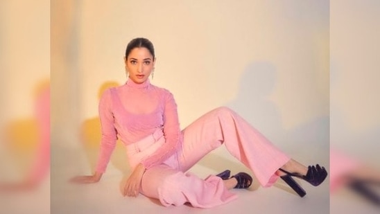 Tamannaah Bhatia tied her hair back in a neat braid and opted for minimal makeup.(Instagram/@tamannaahspeaks)