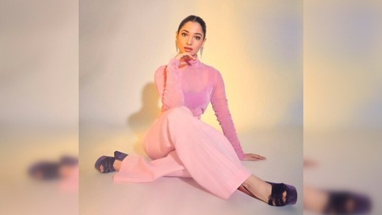 Tamannaah Bhatia tied her hair back in a neat braid and opted for minimal makeup.(Instagram/@tamannaahspeaks)