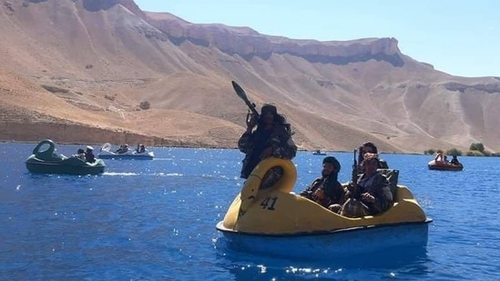 Some Taliban fighters were seen enjoying at Band-e Amir National Park. (Photo: Twitter/@Jake_Hanrahan) Some Taliban fighters were seen enjoying at Band-e Amir National Park. (Photo: Twitter/@Jake_Hanrahan)