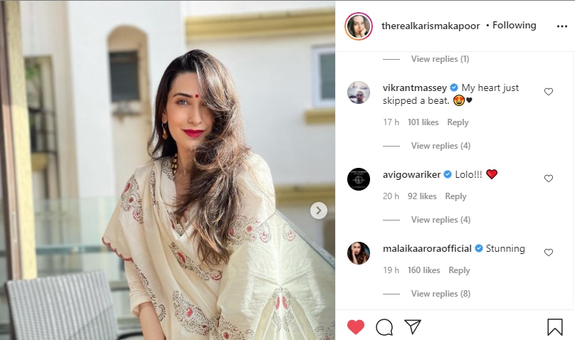 Vikrant Massey, Avi Gowariker and Malaika Arora shower praises on Karisma Kapoor (Instagram/therealkarismakapoor)