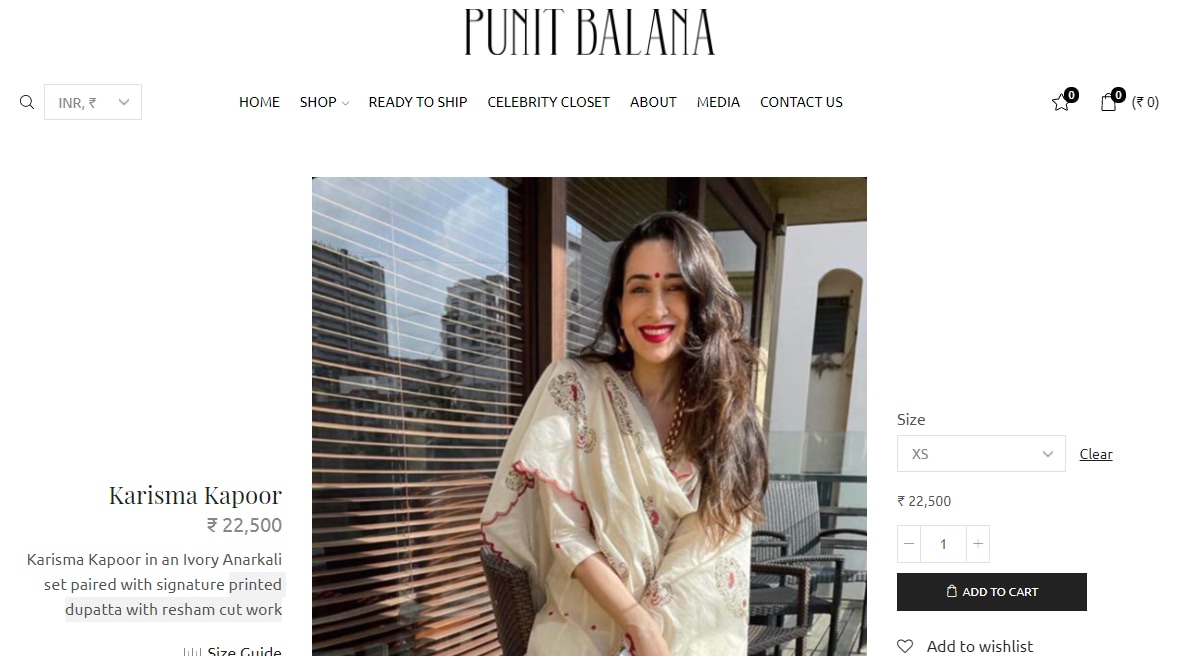 Karisma Kapoor's ivory Anarkali set from Punit Balana (punitbalana.in)