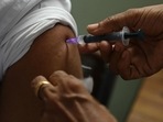 Tamil Nadu has so far administered 43,003,500 doses of the vaccine. In picture - A health worker administers a dose of the Covishield vaccine at a vaccination camp in Chennai. Tamil Nadu has so far administered 43,003,500 doses of the vaccine. In picture - A health worker administers a dose of the Covishield vaccine at a vaccination camp in Chennai.
