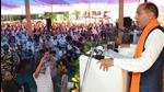 HP chief minister Jai Ram Thakur addressing a public meeting at Balh in Mandi on Monday. (Birbal Sharma/HT) HP chief minister Jai Ram Thakur addressing a public meeting at Balh in Mandi on Monday. (Birbal Sharma/HT)
