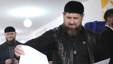 Chechnya's regional leader Ramzan Kadyrov casts his ballot at a polling station during the Parliamentary elections in Akhmat-Yurt, Russia.&nbsp; (AP Photo)