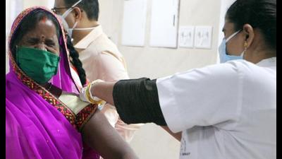 A beneficiary receives a dose of COVID-19 vaccine, during a vaccination drive, at Motilal Nehru Medical College, in Prayagraj. Of the 75 districts in the state, only eight reported fresh Covid cases during the last 24 hours (ANI Photo) A beneficiary receives a dose of COVID-19 vaccine, during a vaccination drive, at Motilal Nehru Medical College, in Prayagraj. Of the 75 districts in the state, only eight reported fresh Covid cases during the last 24 hours (ANI Photo)
