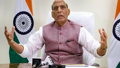 Defence minister Rajnath Singh on Monday spoke to his US counterpart Lloyd Austin over the telephone. (PTI Photo) Defence minister Rajnath Singh on Monday spoke to his US counterpart Lloyd Austin over the telephone. (PTI Photo)