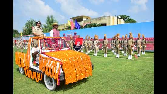 General manager North Central Railways reviewing the parade on Monday (HT photo)