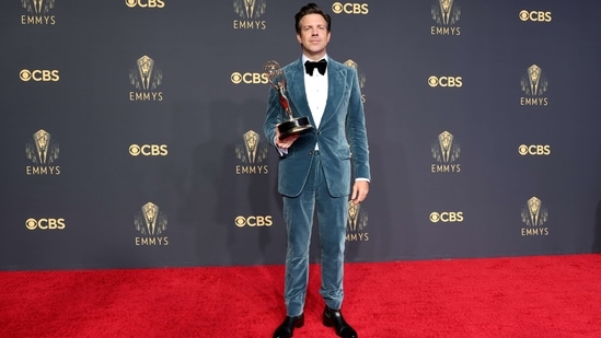 Jason Sudeikis, winner of Outstanding Lead Actor in a Comedy Series for Ted Lasso, poses at the 73rd Primetime Emmy Awards at L.A. LIVE in Los Angeles, California.&nbsp;(AFP)