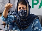 People's Democratic Party (PDP) president Mehbooba Mufti addresses a press conference at the party office in Jammu on Tuesday. (PTI)