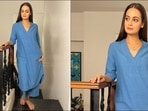 Dia Mirza makes strong summer statement for virtual meetings in blue khadi suit