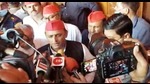 Akhilesh Yadav, Former UP CM and SP chief, at Baghambari Math in Prayagraj on Tuesday. (HT Photo) Akhilesh Yadav, Former UP CM and SP chief, at Baghambari Math in Prayagraj on Tuesday. (HT Photo)