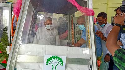 Bihar CM Nitish Kumar inaugurates a newly constructed Mandar ropeway in Banka district on Tuesday. (PTI) Bihar CM Nitish Kumar inaugurates a newly constructed Mandar ropeway in Banka district on Tuesday. (PTI)