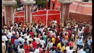 Devotees arrive to pay last respect to Akhada Parishad President Mahant Narendra Giri, at Baghambari Math in Prayagraj on Tuesday (ANI Photo) Devotees arrive to pay last respect to Akhada Parishad President Mahant Narendra Giri, at Baghambari Math in Prayagraj on Tuesday (ANI Photo)