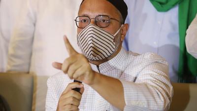 All India Majlis-e-Ittehadul Muslimeen(AIMIM) chief and Hyderabad MP Asaduddin Owaisi’s house on Ashoka Road in Delhi was vandalised by members of the Hindu Sena on Tuesday. (ANI Photo)