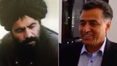 The terrorist and his handler: This combination photo shows Sirajuddin Haqqani (left) and Pakistan ISI chief Lieutenant General Faiz Hameed (right). Haqqani is the interior minister of Afghanistan who has a $10 million bounty on his head. The terrorist and his handler: This combination photo shows Sirajuddin Haqqani (left) and Pakistan ISI chief Lieutenant General Faiz Hameed (right). Haqqani is the interior minister of Afghanistan who has a $10 million bounty on his head.