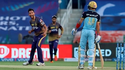 Prasidh Krishna celebrates the wicket of Virat Kohli (PTI) Prasidh Krishna celebrates the wicket of Virat Kohli (PTI)