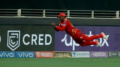 IPL 2021, PBKS vs RR: Fabian Allen completed a sensational diving catch near the boundary ropes to dismiss Liam Livingstone for 25. (BCCI/IPL)