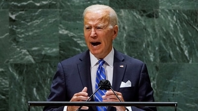 US President Joe Biden addresses the 76th Session of the UN General Assembly in New York City, US. (Reuters)